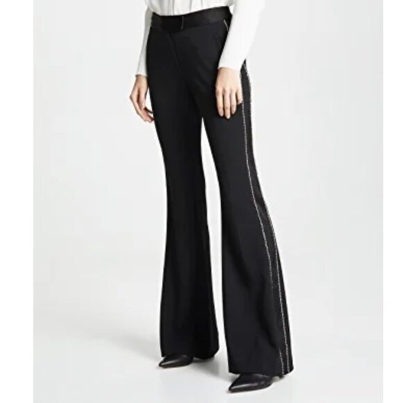 Rachel Zoe Black Trousers Jagger Pants Rhinestone Trim Tuxedo Style Flared Leg - Picture 1 of 7
